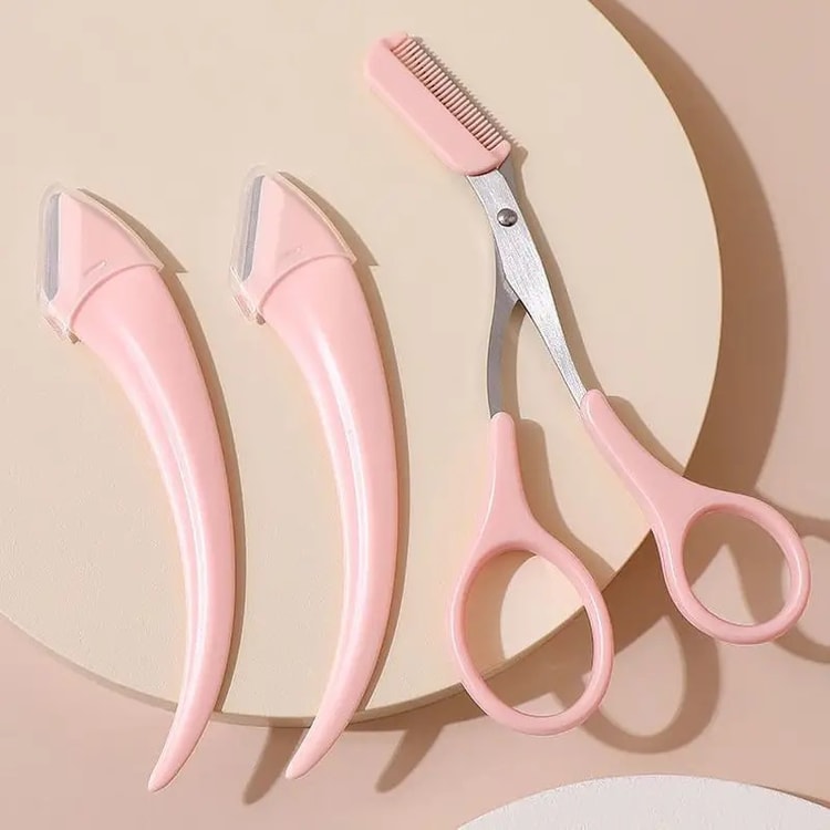 Professional Eyebrow Trimmer Set, Curved Eyebrow Razor, Scissors with Comb & Grooming Kit for Beginner Beauty Tools
