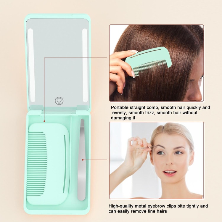 Rechargeable LED Makeup Mirror Travel Portable Cosmetic Mirror Set with Smart Fill Light and Beauty Tools