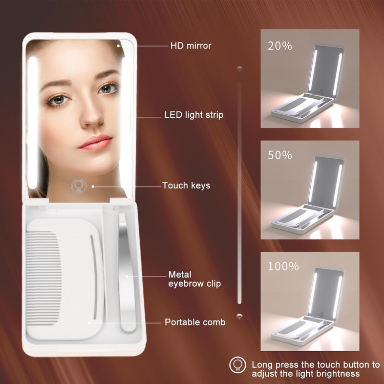 Rechargeable LED Makeup Mirror Travel Portable Cosmetic Mirror Set with Smart Fill Light and Beauty Tools
