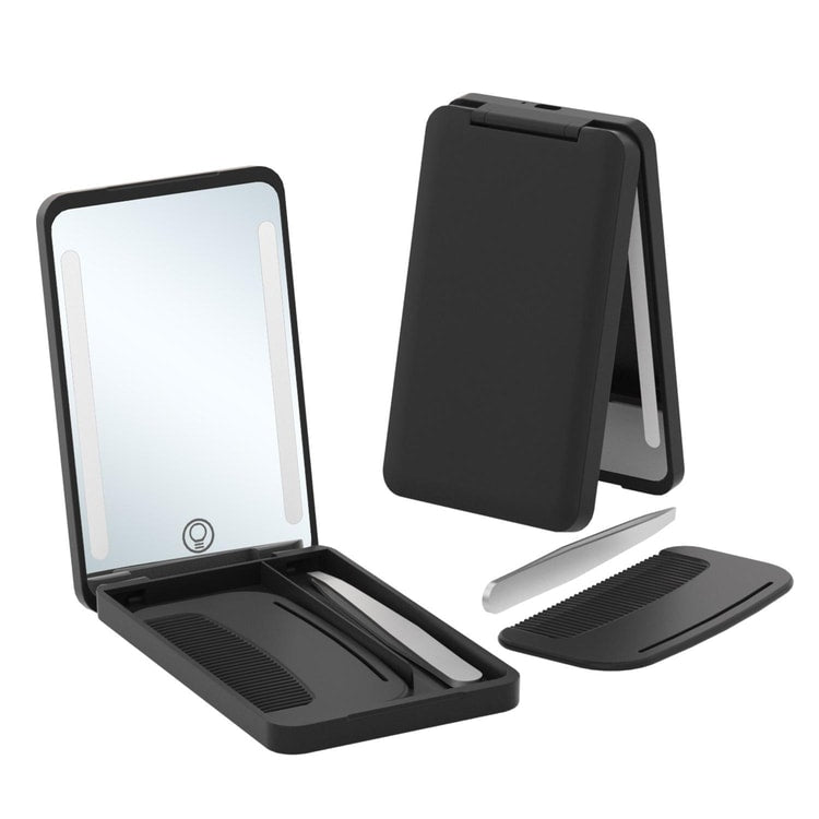 Rechargeable LED Makeup Mirror Travel Portable Cosmetic Mirror Set with Smart Fill Light and Beauty Tools