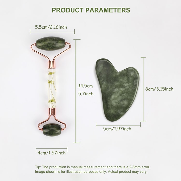 Natural Jade Gua Sha & Jade Roller Set, Facial Massager for Skin Care, Neck & Body Beauty Tools