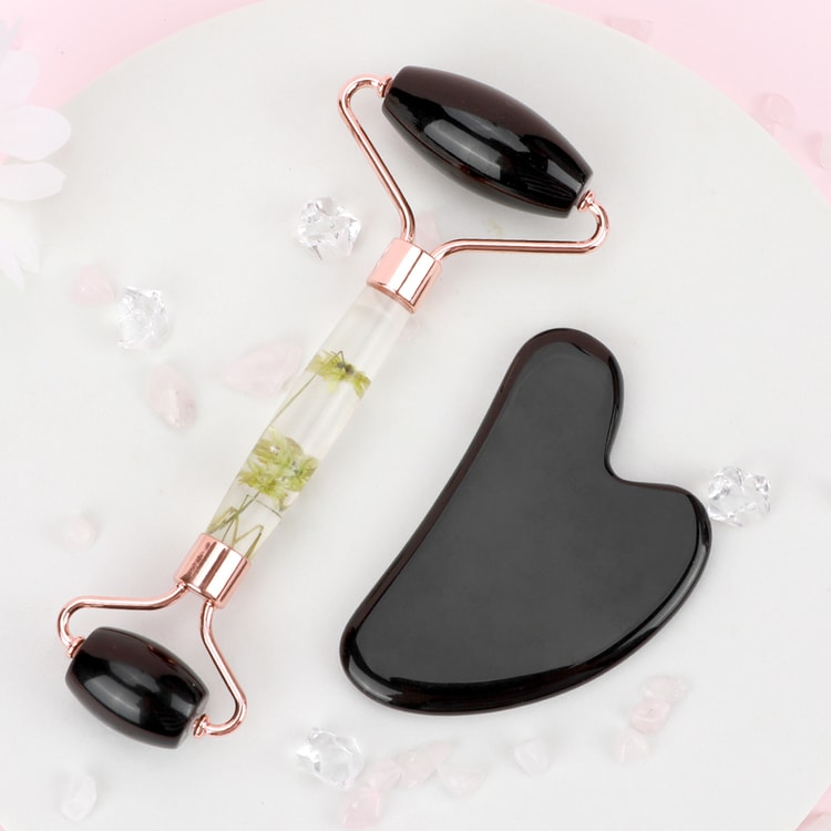 Natural Jade Gua Sha & Jade Roller Set, Facial Massager for Skin Care, Neck & Body Beauty Tools